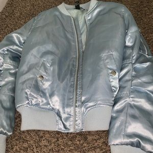 Satin blue bomber jacket